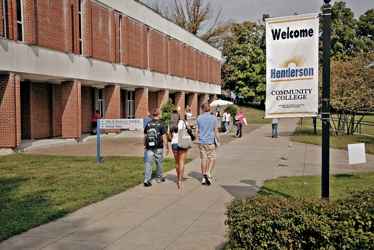 students walking out of HCC building