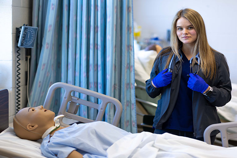 nursing student in a lab