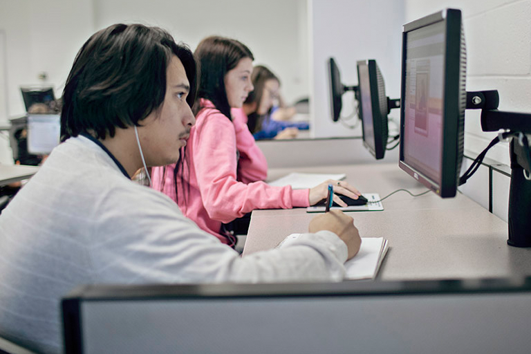 students at computers